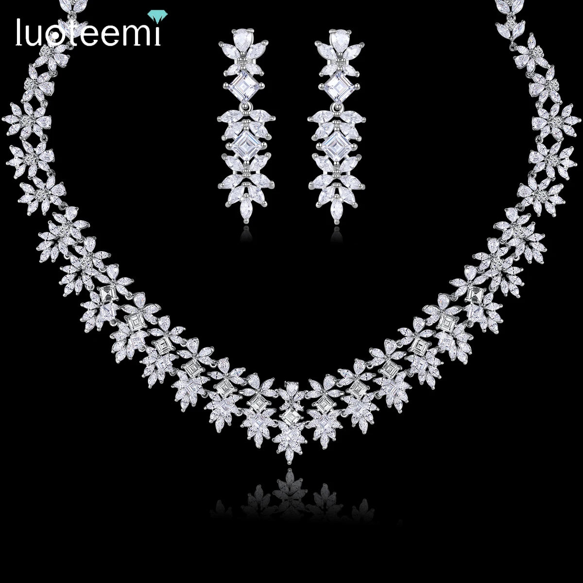 LUOTEEMI Elegant Zircon Earring Jewellery Bridal AAACubic Zirconia Luxury Earing Necklace Jewelry Sets