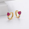 Multicolor Zircon Heart Fine Jewelry Huggie 18k Gold 925 Sterling Silver Hoop Earrings Women