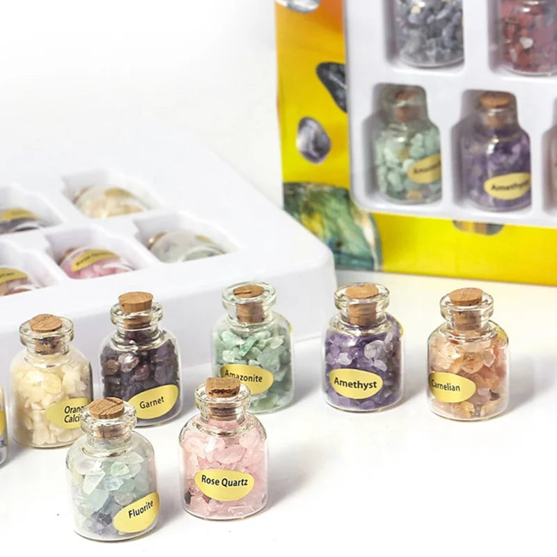 Natural Crystal Rock Stone Gravel Wishing Bottles Rough Minerals Specimen Mini Stone Reiki Healing Gift With a Box