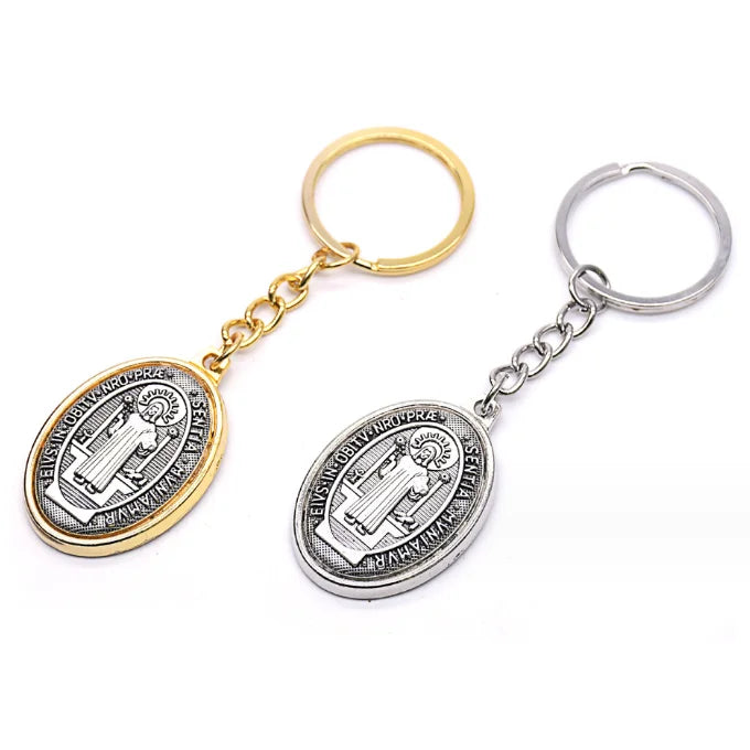 Oval Saint Benedict Antique Silver Pendant Key Chain Accessory Pendant Bag / Necklace Pendant