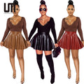 Liu Ming Fashion 2025 Women Streetwear Pleated Faux Leather a Line Mini Skirt