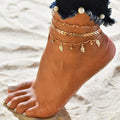 G663 Fashion Jewellery Beach Anklets Gold Plated Multilayer Chain Leaf Star Moon Charm Women Anklet