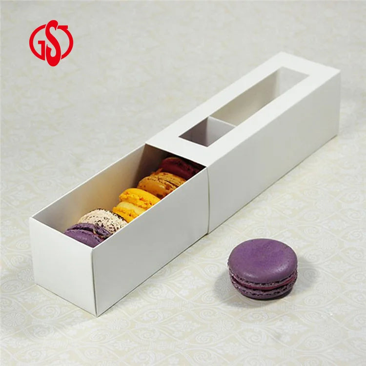 Fancy White Window Paper Wedding Sweet Macron Cake Fruit Packaging Box with Customized Macaroon Packaging Paper Box Bin DwenDwen