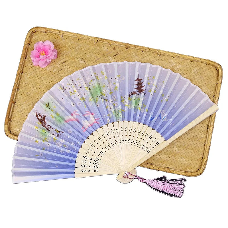 Factory Price Cloth Hollow Bamboo Bone Hand Fans 8 INCH Handfan for Party