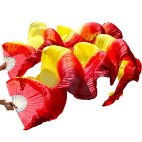 Fashion 1.8M Half Red & Yellow Silk Handmade Bamboo Long Fans with Veil Performance Wear for Belly Dancing