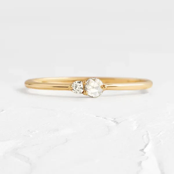 H&F Luxurious 0.1ctw Diamond Wedding Ring Stackable 2 Stone 18k 14k 9k Gold Classic 18k Gold Natural Diamond Ring for Parties