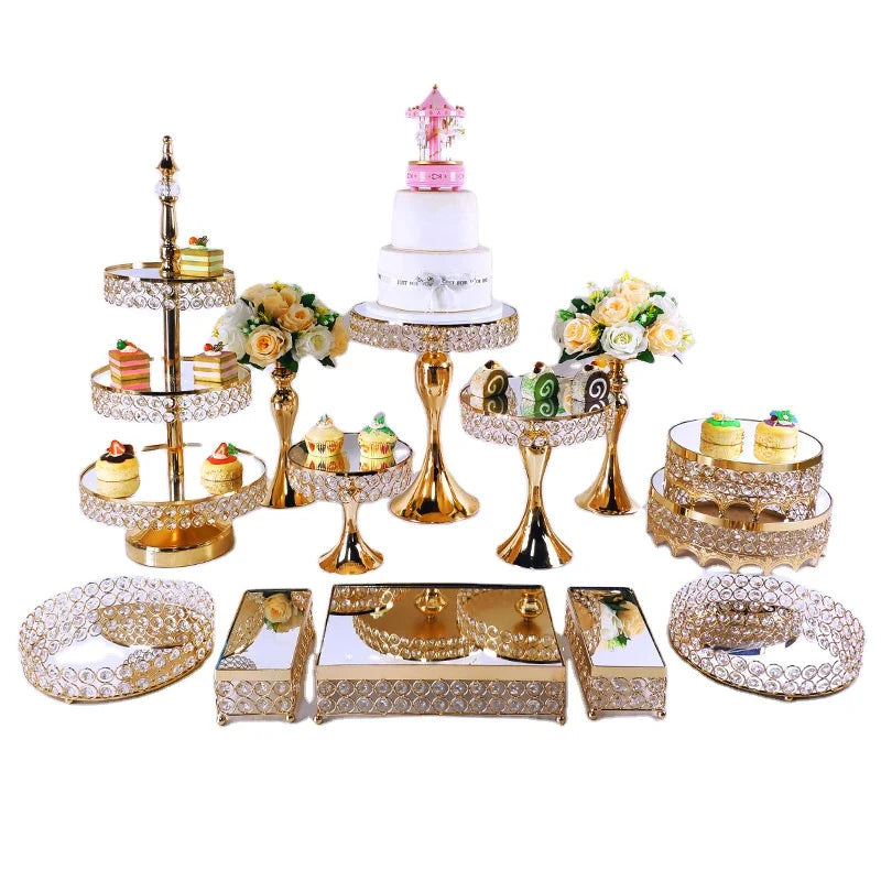 Modern 11-Piece Reusable Metal Cake Stand Set DIY Weddings Inspiring Motivational Crystal Home Decor Room Centerpiece Collection