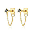 Gemnel Latest Trendy 925 Sterling Silver Black Spinel Chain Stud Earrings Women