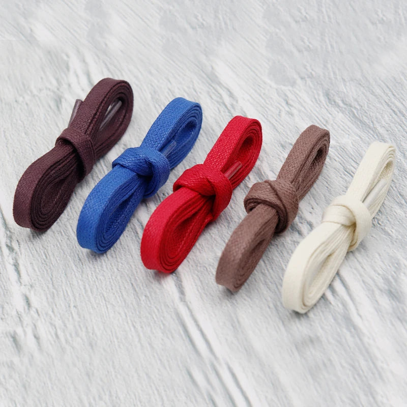 Coolstring 8mm Waxed Dress Leather Shoe Laces Flat Cotton Waterproof Casual Unisex Shoelaces Boots Strings Blue Red White Custom