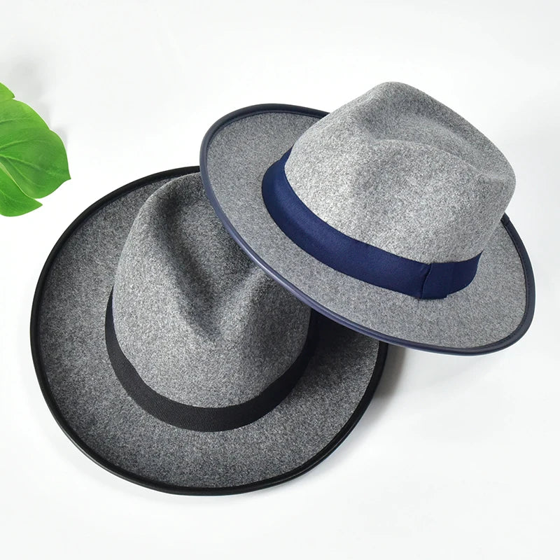 Wholesale Unisex Fedora Hats Polyester Big Wide Brim Felt Hats With Ribbon Formal Hat
