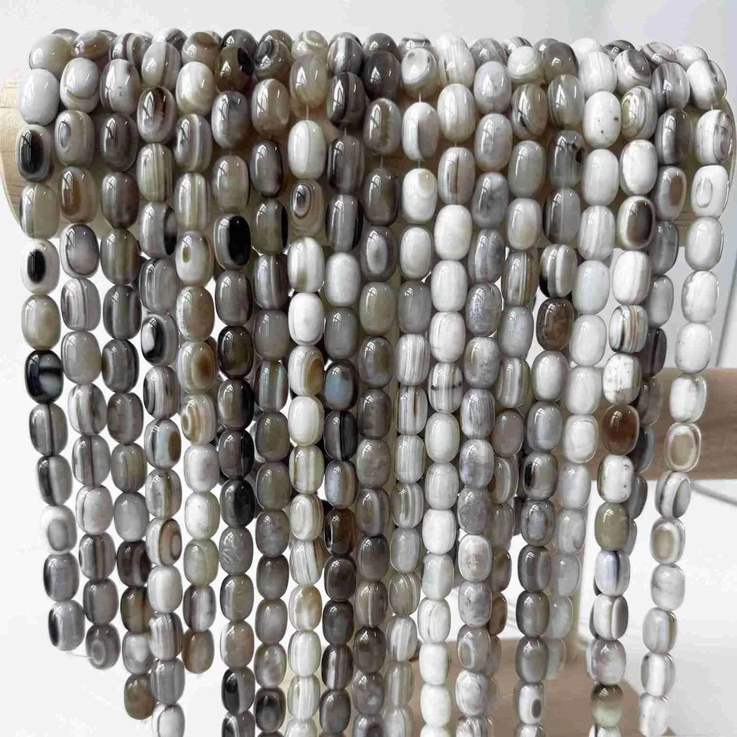 BS-6104 AAA Top Quality Natural Gemstone Beads White Gray Agate Beads Loose Beads for Jewelry Making