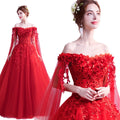 HQ Women Elegant Off Shoulder Evening Dress Red Rose Wedding Dresses Colorful Flower Lace Party Dress