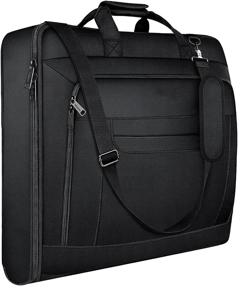 Custom Personalized 2 in 1 Black Travel Carry on Folding Suit Dress Canvas Garment Packaging Bag for Men with Pocket