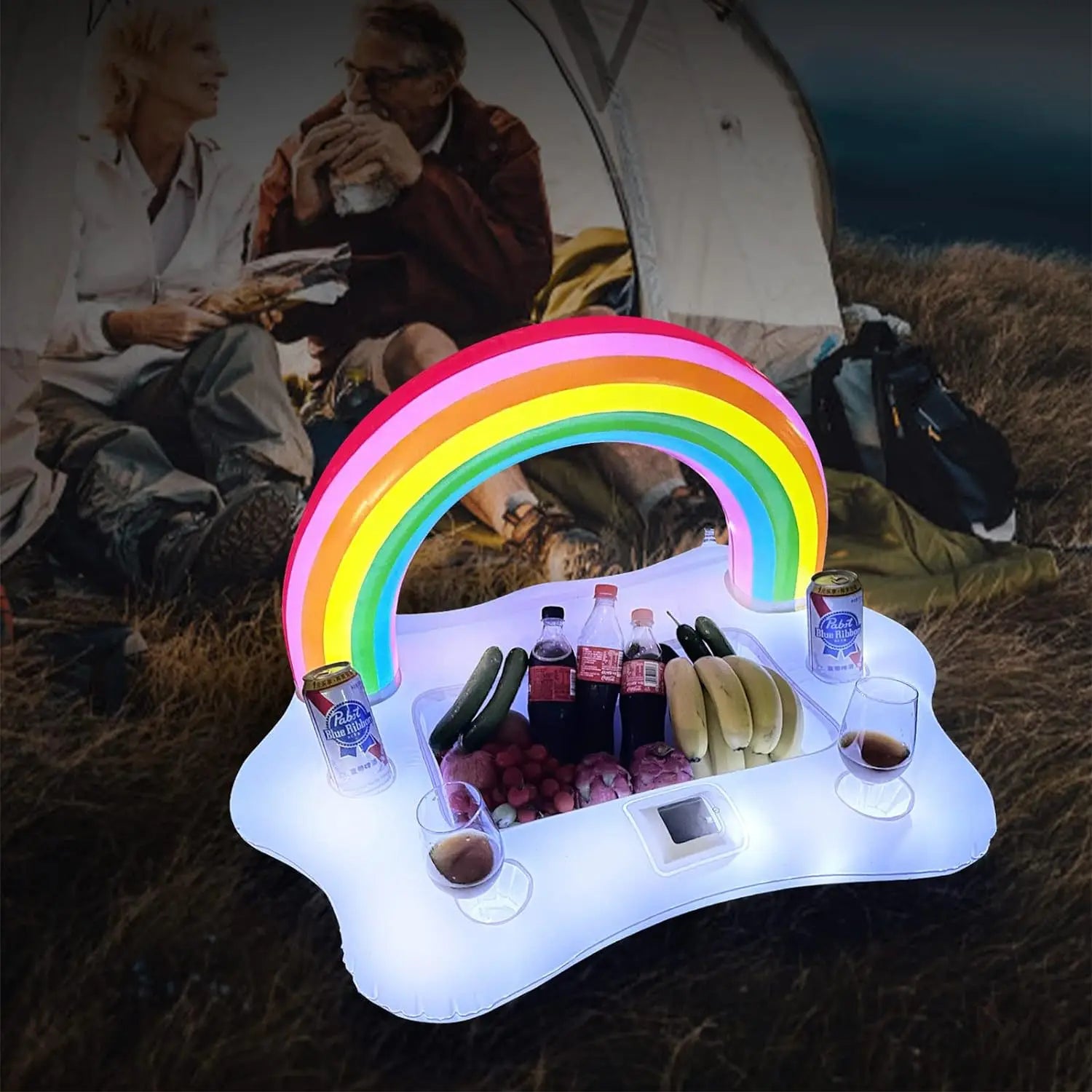 Swimming Pool Portable 4 Holder Salad Bar and Buffer Cooler Inflatable Floating Drink Holder with LED PVC Eco-friendly