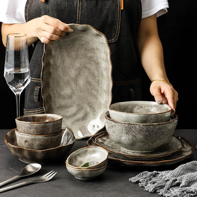 New Design Japanese Ceramic Bowl Set Porcelain Plates Sets Dinnerware Unique Ceramic Dinner Sets for Restaurant
