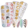 Misscheering New 12 Grid Boxed Nail Accessories Chain DIY Nail Art Decoration Metal Rhinestone Gold and Silver Chain