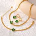 Wholesale Women's Stainless Steel Gold Plated Jewelry Set Includes Necklace Bracelet Earrings Heart Flower Pendant Zircon Stone