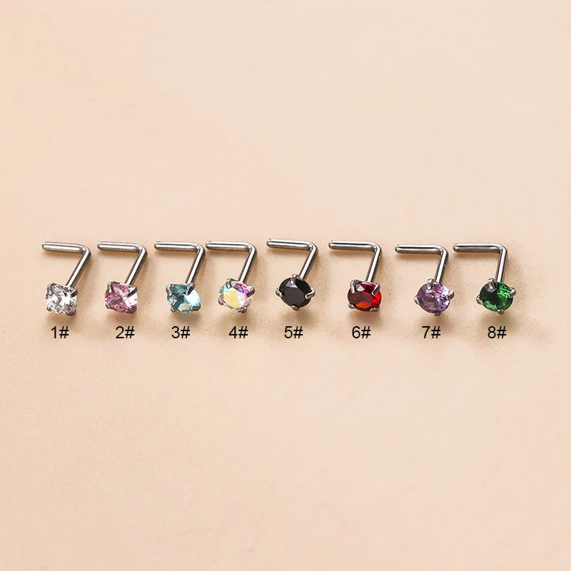 Hypoallergenic 14K Gold Plated Wedding Nose Rings 20G Surgical Stainless Steel L Shaped Cubic Zirconia Studs Labret Lip Piercing
