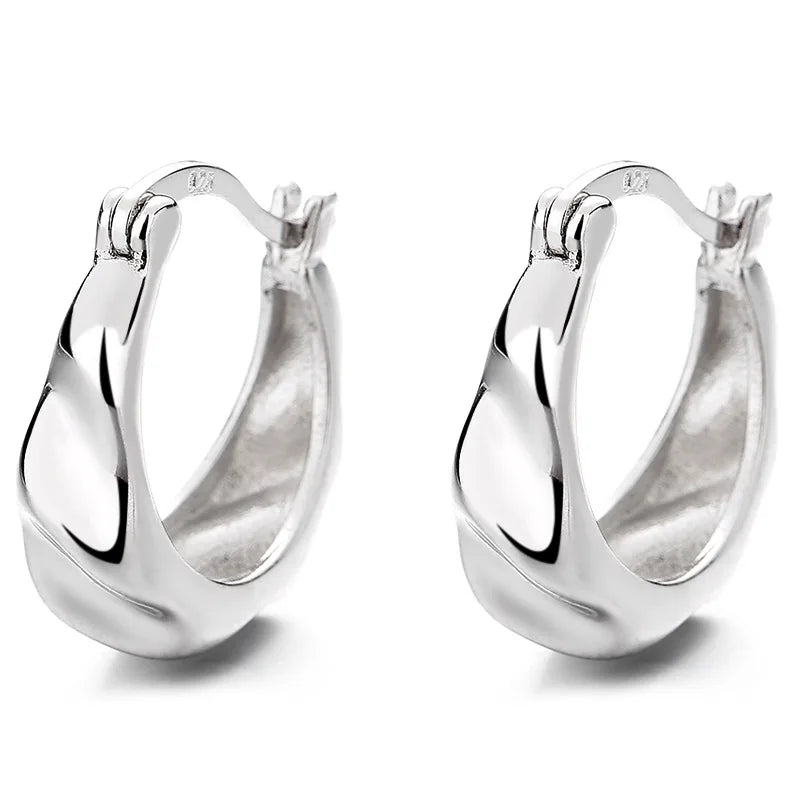 Fashion Jewelry 925 Sterling Silver Minimalist Earrings Ripple Surface U Shape Gold Plated Hoop Earrings for Women