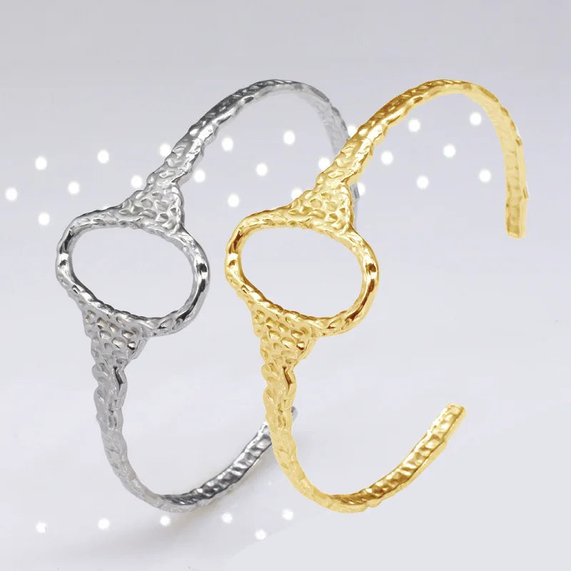 Wholesale Stainless Steel Hammered Effect Open Cuff Design Bangle Bracelet Jewelry for Women