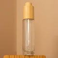 Hot Selling Newest 15ml Flat Glass Dropper Bottle Bamboo Press Lid Wood Cap Frost Finish Screen Printing Hot Stamping Cosmetic