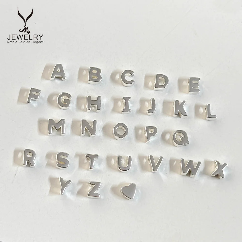 Trendy Sterling Silver A-Z Initial Charms Slider Punch Letter for Jewelry Bracelet Necklace Making