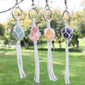 Handmade Multi Color Natural Raw Crystals Irregular Healing Stones Keychains Ornament With Thread Woven Tassel