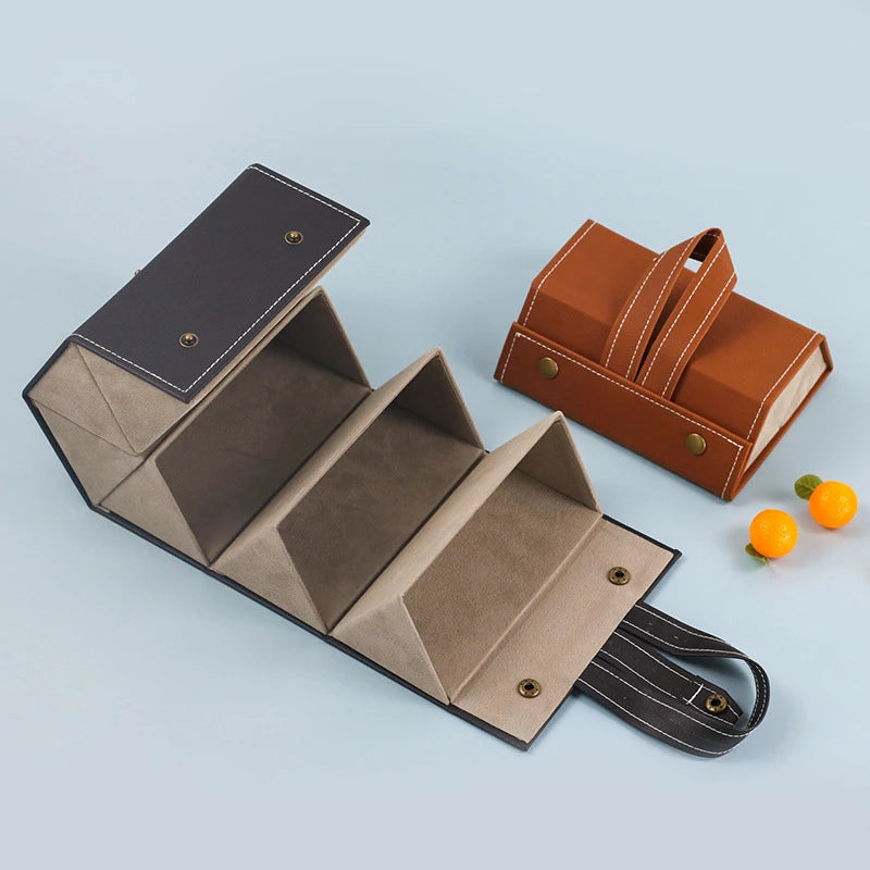 Portable Travel Rainbow Grey Sunglasses Storage Case Bag Luxury Leather Foldable Glasses Storage Box