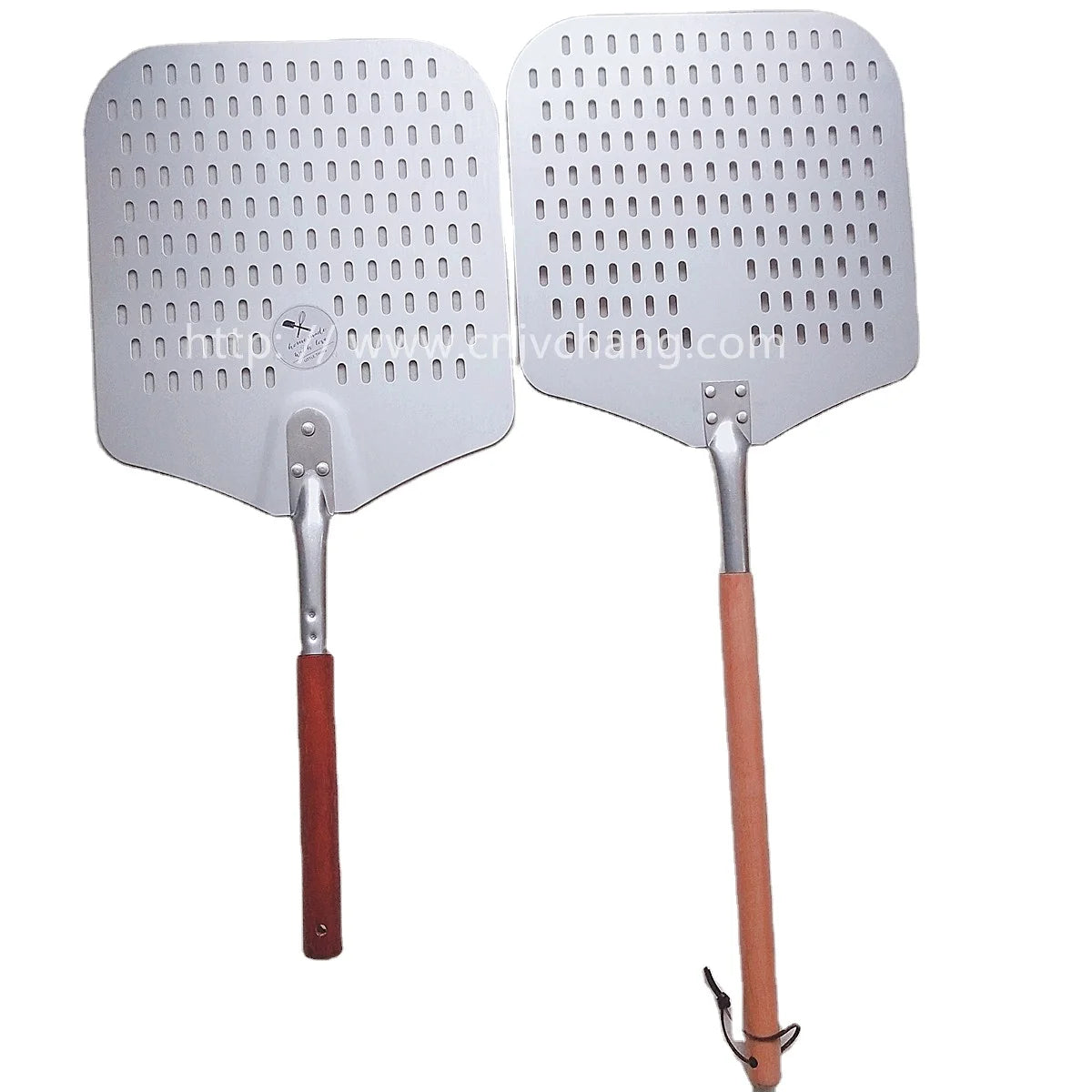 High Quality Perforated Anodized Aluminum Pizza Peel with Wooden Handle Square Outdoor Pizza Shovel Tool for Restaurants