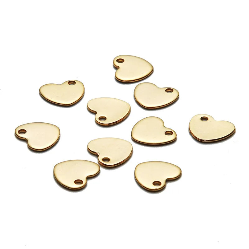 9mm*10mm Stainless Steel Heart Pendant with 18K Gold Vacuum Plating Heart Charms