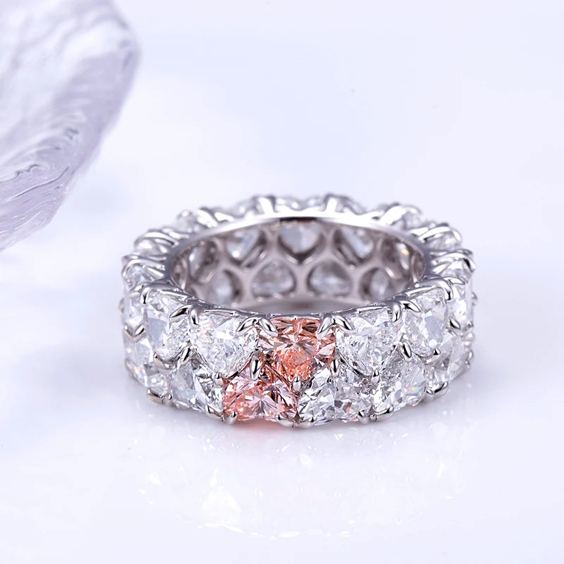 Customized Jewelry  Women 14K Solid White  Gold pink Heart Cut Lab Diamond Eternity Ring