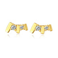 CZCITY 14k Gold Plated Diamond Round Zircon Earrings 925 Sterling Silver Climber Bar Stud Earrings Simple Jewelry