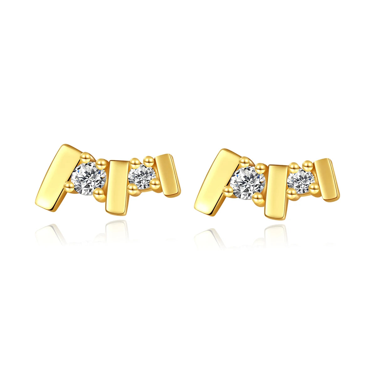 CZCITY 14k Gold Plated Diamond Round Zircon Earrings 925 Sterling Silver Climber Bar Stud Earrings Simple Jewelry
