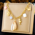 Marine Style Non Tarnish Stainless Steel Natural Conch Pendant Necklace 18k Gold Plated Crabs Seahorses Starfish Charm Necklace