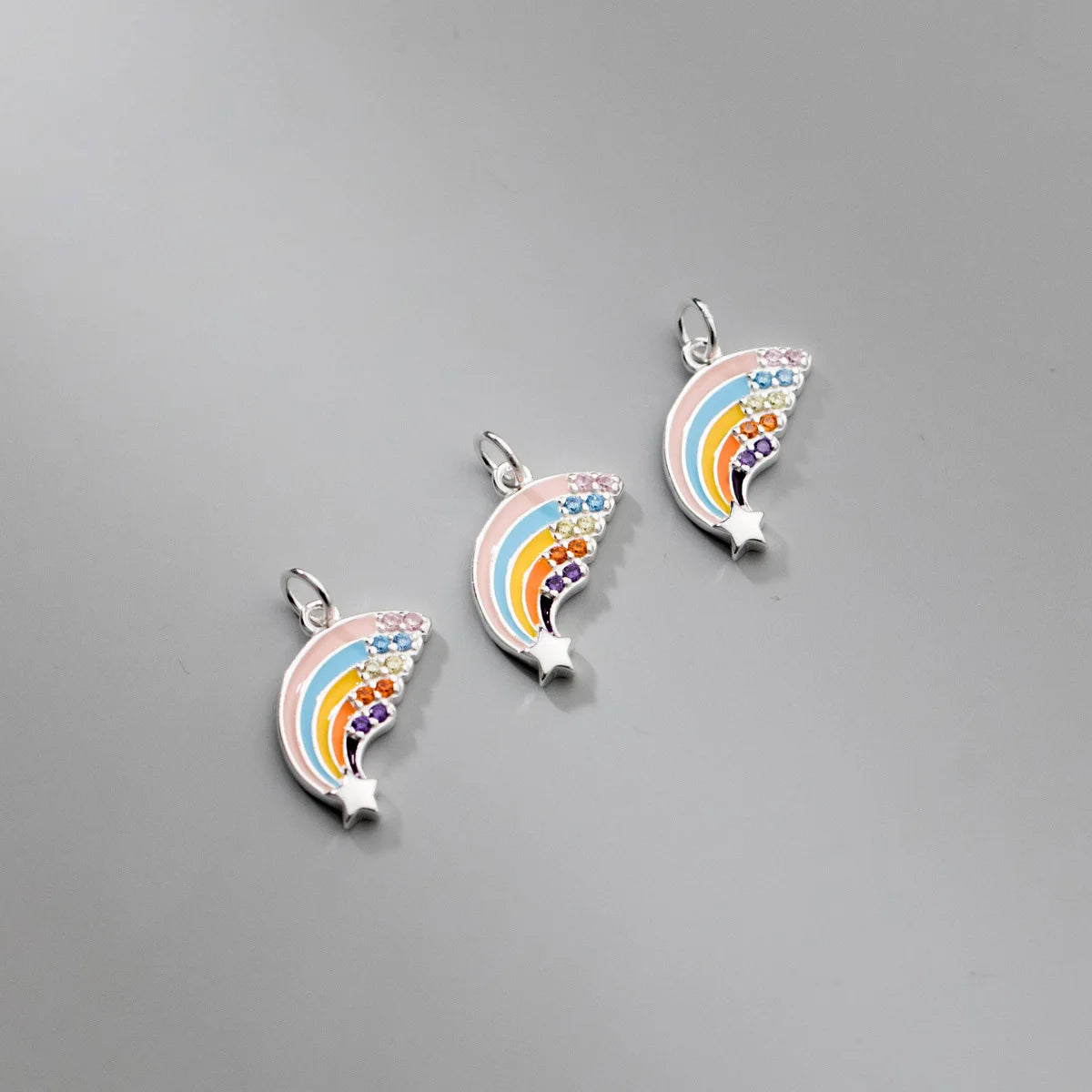Soild 925 Sterling Silver Colorful CZ Zircon Star Enamel Rainbow Charm Pendant for DIY Jewelry Making Supplies