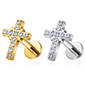G23 ASTM F136 Titanium Piercing Stud Earrings Cross Shaped 16G Zircon Punk Style Wedding 18K Gold Plated Ear Tragus Cartilage