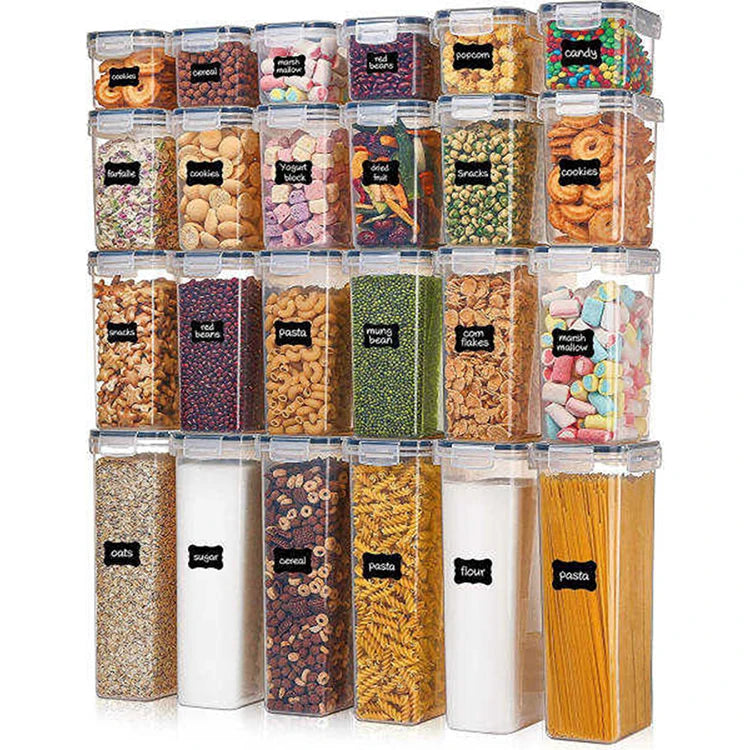24 Pcs Set BPA-Free Dry Plastic Airtight Food Storage Container with Lids Kitchen Pantry Sealed Organizers for Rice Flour Sugar