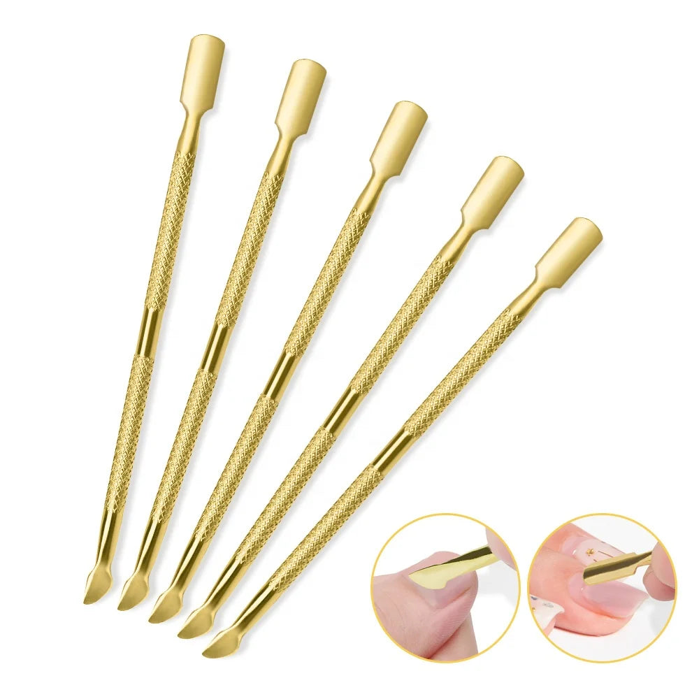 Pedicure Manicure Tools Nail File Dead Skin Push Cuticle Remover Nail Pusher Gold Stainless Steel Cuticle Pusher Nail Art