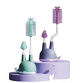 High Quality Household Silicone Manual Soft Baby Bottle Cleaning Brush Set With Whale Shaped Base