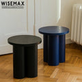 WISEMAX FURNITURE Modern Column Design Living Room Furniture Black Blue End Table Small Round Solid Wood Coffee Table for Home