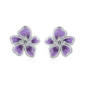 Factory Purple Flower Earrings for Women 925 Sterling Silver Cute Plumeria Cherry Blossom Hypoallergenic Stud Earrings SCE1686