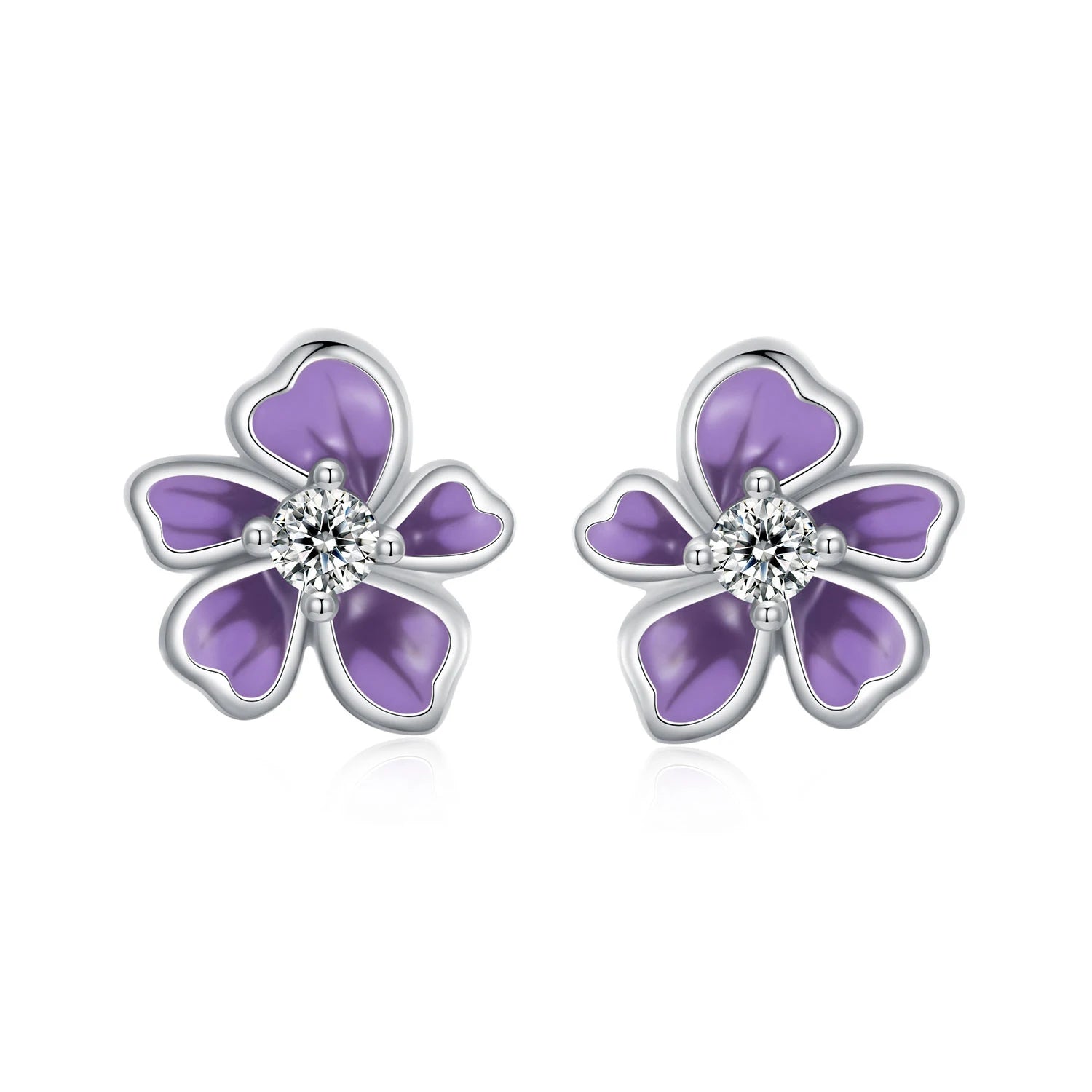 Factory Purple Flower Earrings for Women 925 Sterling Silver Cute Plumeria Cherry Blossom Hypoallergenic Stud Earrings SCE1686