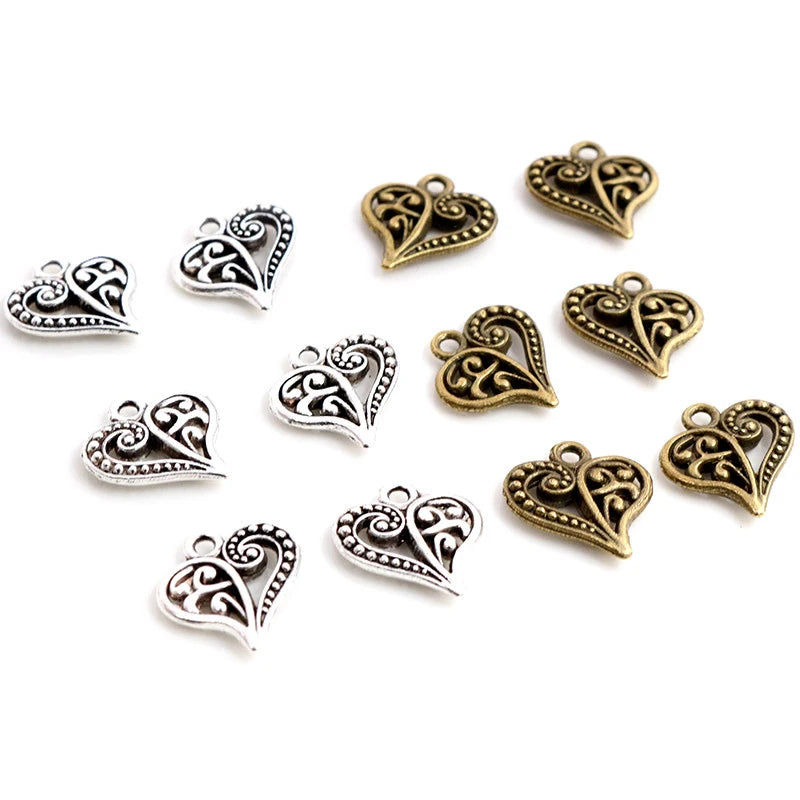 30pcs 15x14mm Cute Small Heart Pendant Charms Antique Silver Plated Bronze DIY Jewelry Findings for Necklace Bracelet