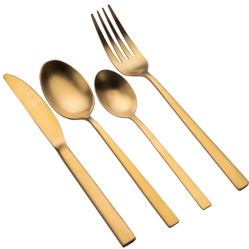 Matte Stainless Steel 18/10 Gold Cutlery Set Flatware Silverware Knife Spoon Fork Set