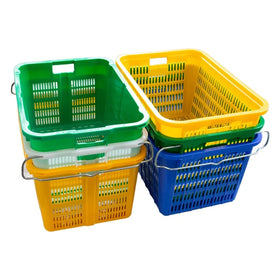 Agricultural Farm Use Plastic Baskets with Metal Handle Supermarket Customized Stack Nest Basket for Shopping Fruits Vegetables