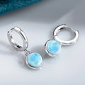 Women Natural Larimar Jewellery Round Larimar Gemstone 925 Silver Hoop Earrings