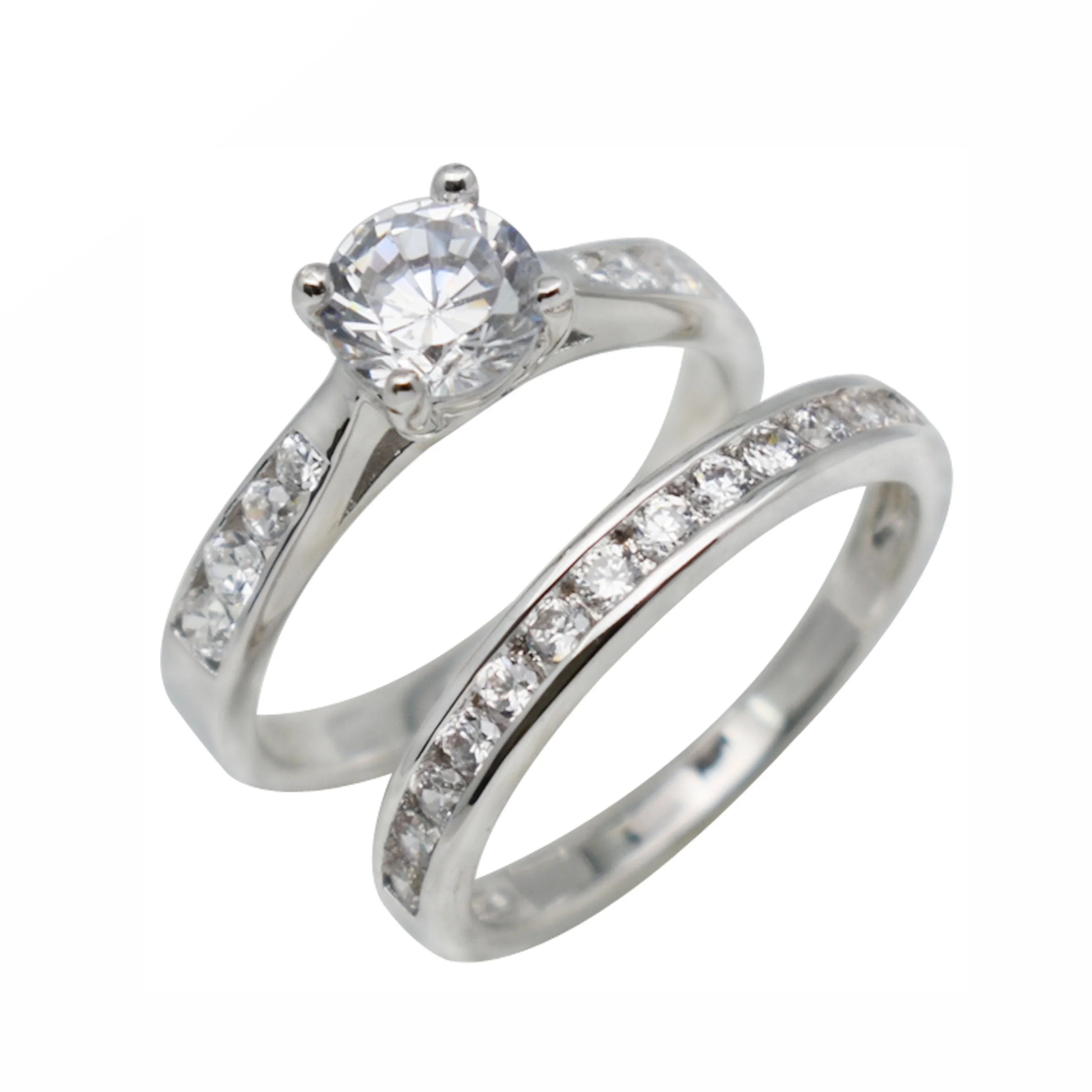Wholesale Round Cut CZ Moissanite Engagement Ring Set S925 Sterling Silver Half Eternity Bridal Set Women Jewelry