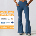 Womens Flare Leggings Waist Leggings Pocket Butt Cross Waist Scrunch No See-Through Workout Fitness Yoga Pants With Pocket
