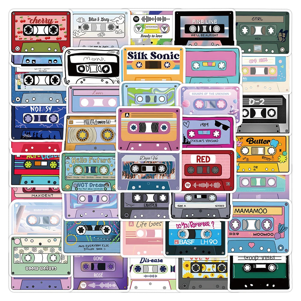 50PCS Korean group music tape decals for music lovers cassette sticker
