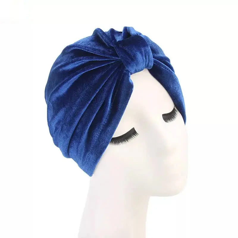 Factory Wholesale Plain Velvet Headscarf Turban Beautiful Cap Butterfly Gold Velvet Indian Hat